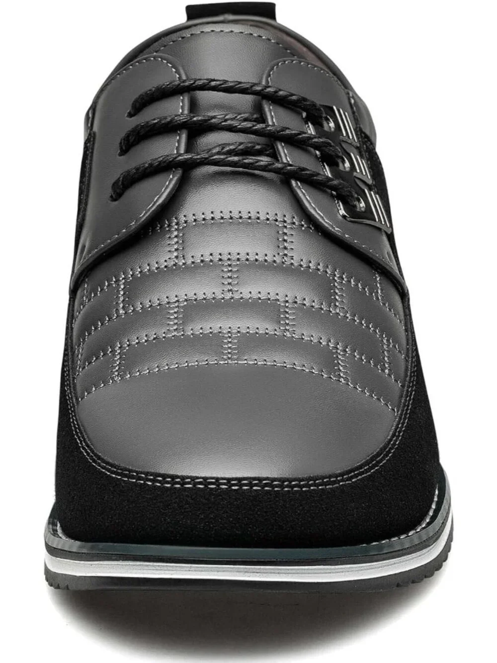 Men's Grey Plaid Embossed Grid Leather Comfortable Hybrid Oxford Dress Sneakers